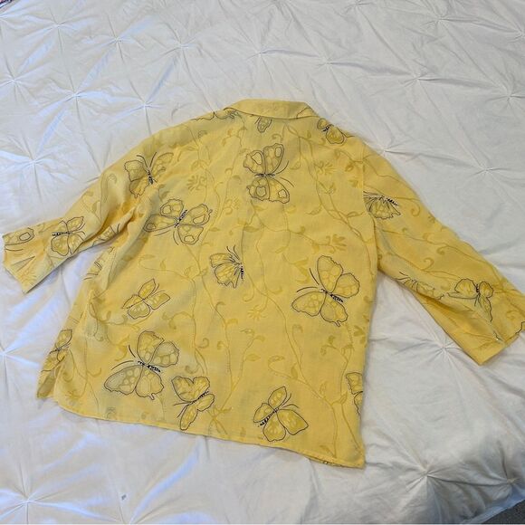 Alfred Dunner Women's Yellow Butterfly Embossed Button Up 3/4 Sleeves Size 14 - Picture 5 of 10